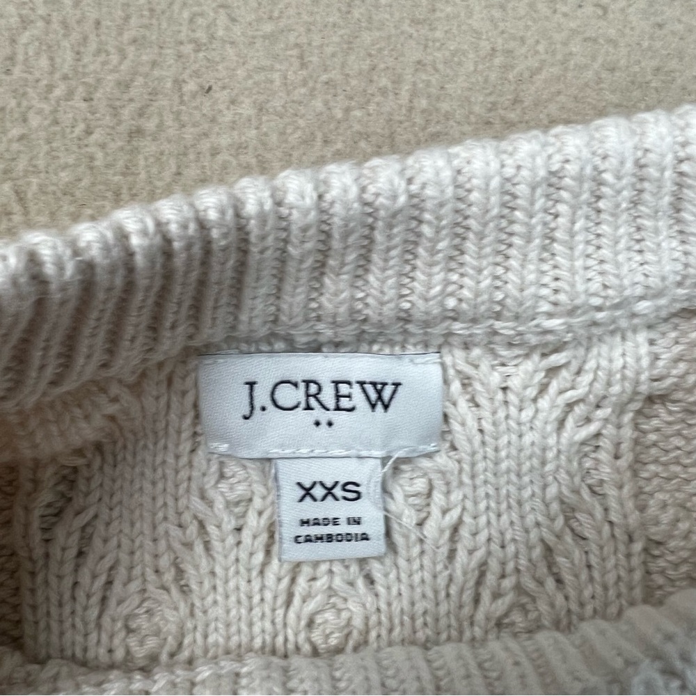 J Crew Sweater Womens XXS Beige Cable Knit Crewneck Cotton BT229 Holiday 2023 - Picture 4 of 7